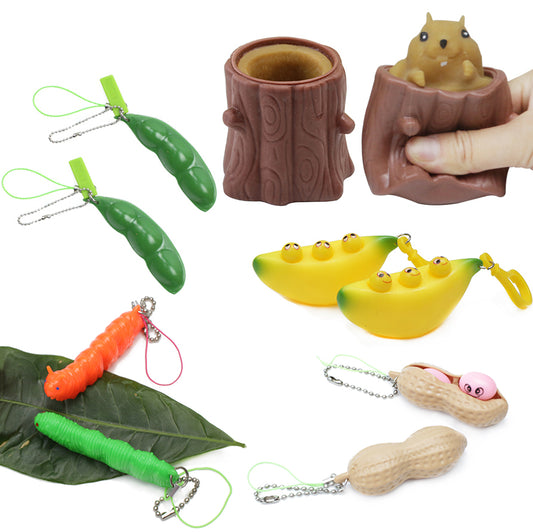10 Pack Portable Keychain Fidget Toys Bundle, Edamame Keychain, Sensory Beans, Squeeze Fidgets