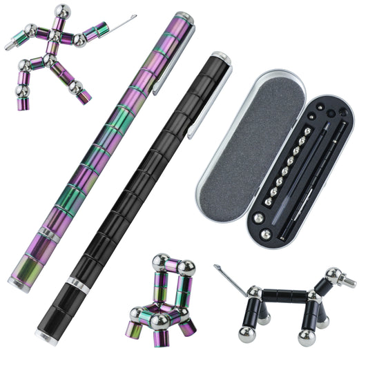 2 Pack Toy Pen, Magnetic Fidget Pen, Multifunctional Ballpoint Pen, Traveling Tin Case, Extra Magnets, and Extra Ink Cartridges Included!